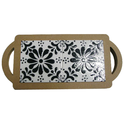 MDF직사각 타일쟁반+사각문양타일 (약28.7×13cm)