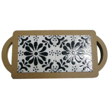 MDF직사각 타일쟁반+사각문양타일 (약28.7×13cm)