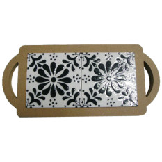 MDF직사각 타일쟁반+사각문양타일 (약28.7×13cm)