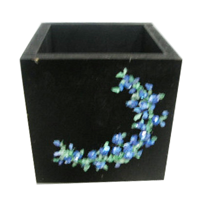 정사각 연필통 검정색 자개 반제품 가로10cm 세로10cm 높이10cm